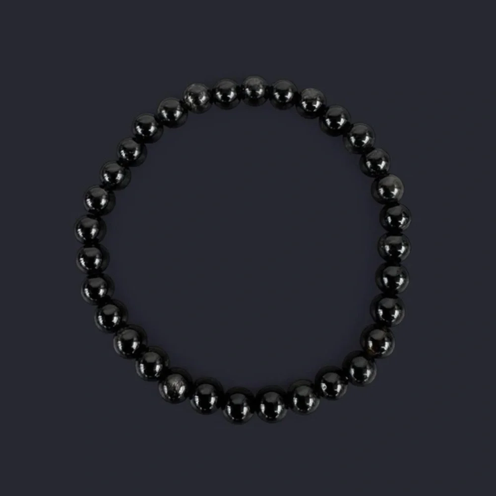 Black Glass Bead Bracelet 6mm